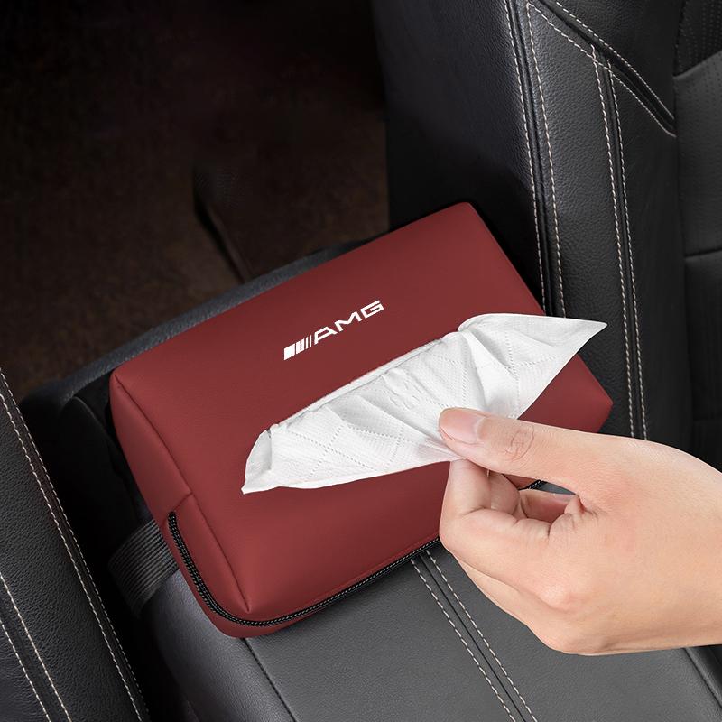 Car Tissue Storage Bag Sun Visor Seat Back Paper Towel Organizer For Mercedes Benz AMG W204 W205 W203 W211 W212 W210 W169 W206