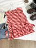 Retro Plaid Sleeveless Ruffle Vest with Bow Tie for Women