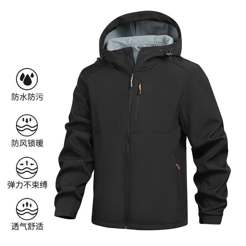 Cross-border men's autumn and winter soft shell clothing outdoor casual loose windproof and cold-proof fleece jacket hooded jacket can be opened twice