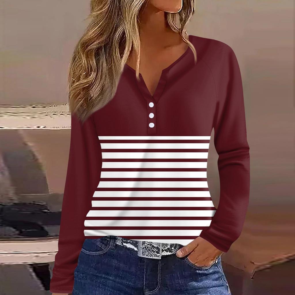 Dames T-skjorte Trykk Knapper Langermet Hverdag Helg Mote Basic V-hals Normal Topp