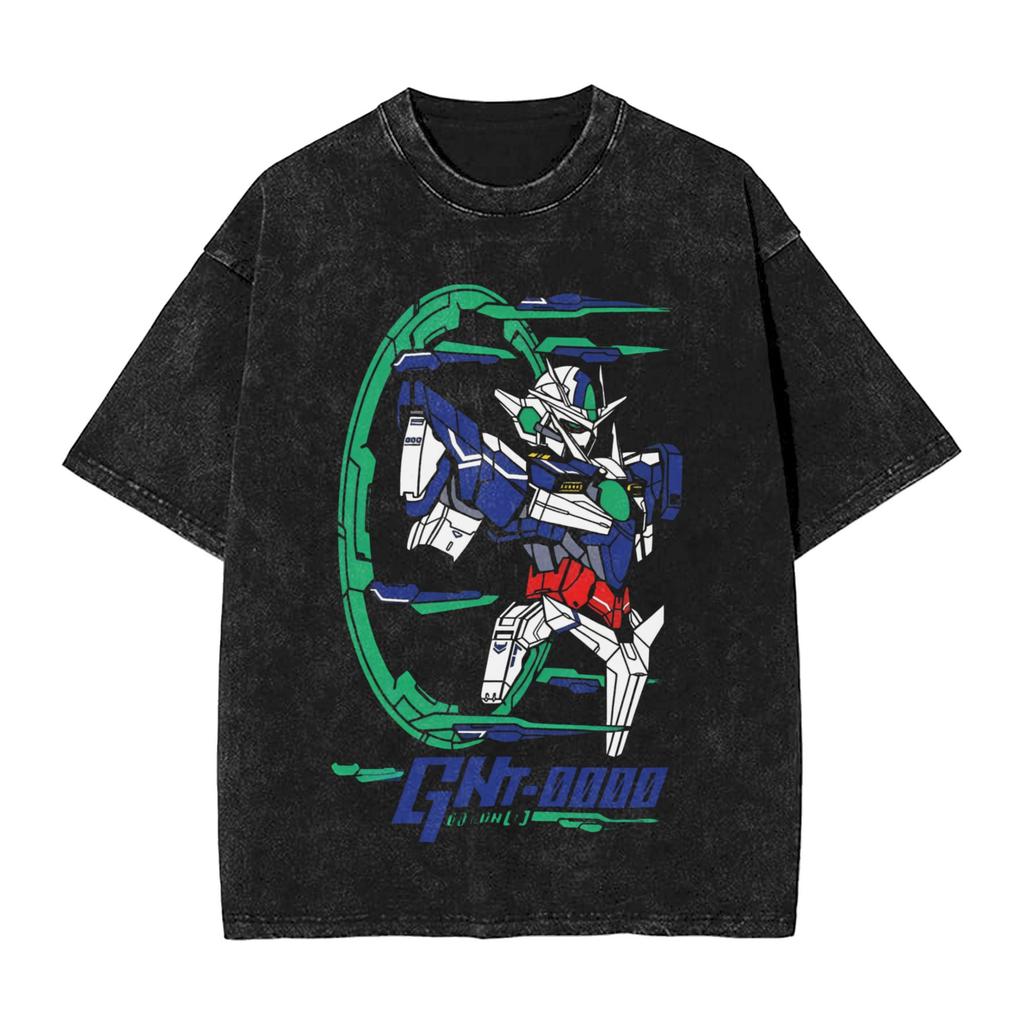 Anime Gundam RX V Printed Tshirt Mens and Womens Washed Tshirt High Quality Vintage Cotton Tshirt Harajuku Tops