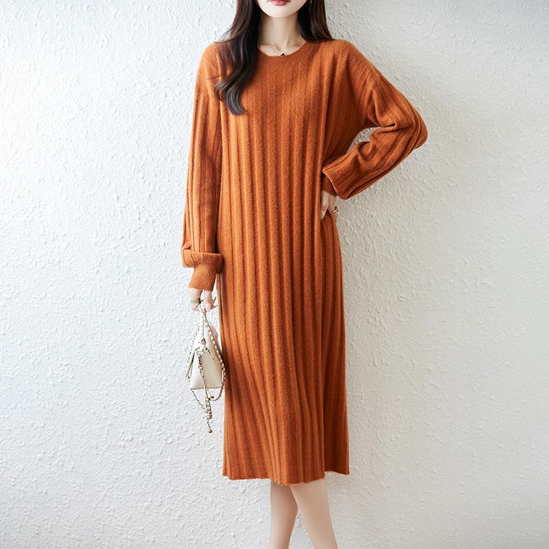 Women Sweater Dress 100% Wool MODERN NEW SAGA O-neck Knit Long Pullover Winter Jumpers Wool Long Dress Female