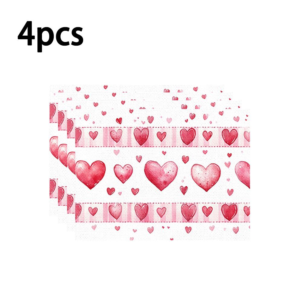 1set/1pc/4pcs/6pcs Valentine'S Day Heart-Shaped Printed Placemats | Polyester, Heat-Insulating, Suitable for Home Decoration, Festival Dining