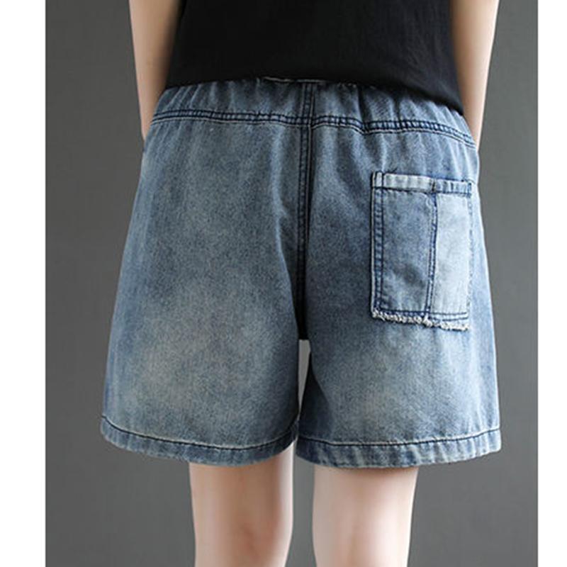 Embroidered denim shorts with holes women's summer Sexy elastic high waisted loose splicing casual short pants female 2025