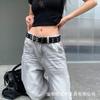 Vintage Punk Womens Wide PU Belt With Geometric Alloy Buckle Jeans Streetwear Outfit