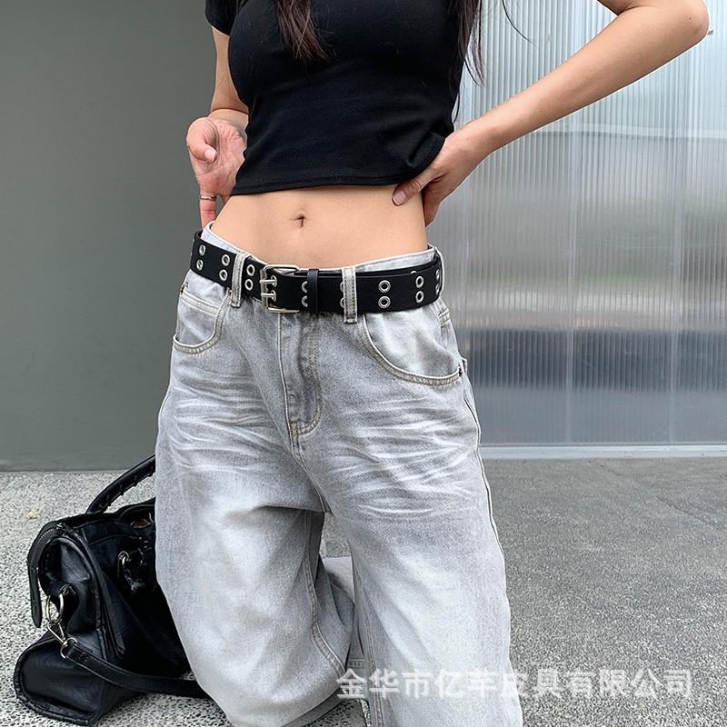 Vintage Punk Womens Wide PU Belt With Geometric Alloy Buckle Jeans Streetwear Outfit