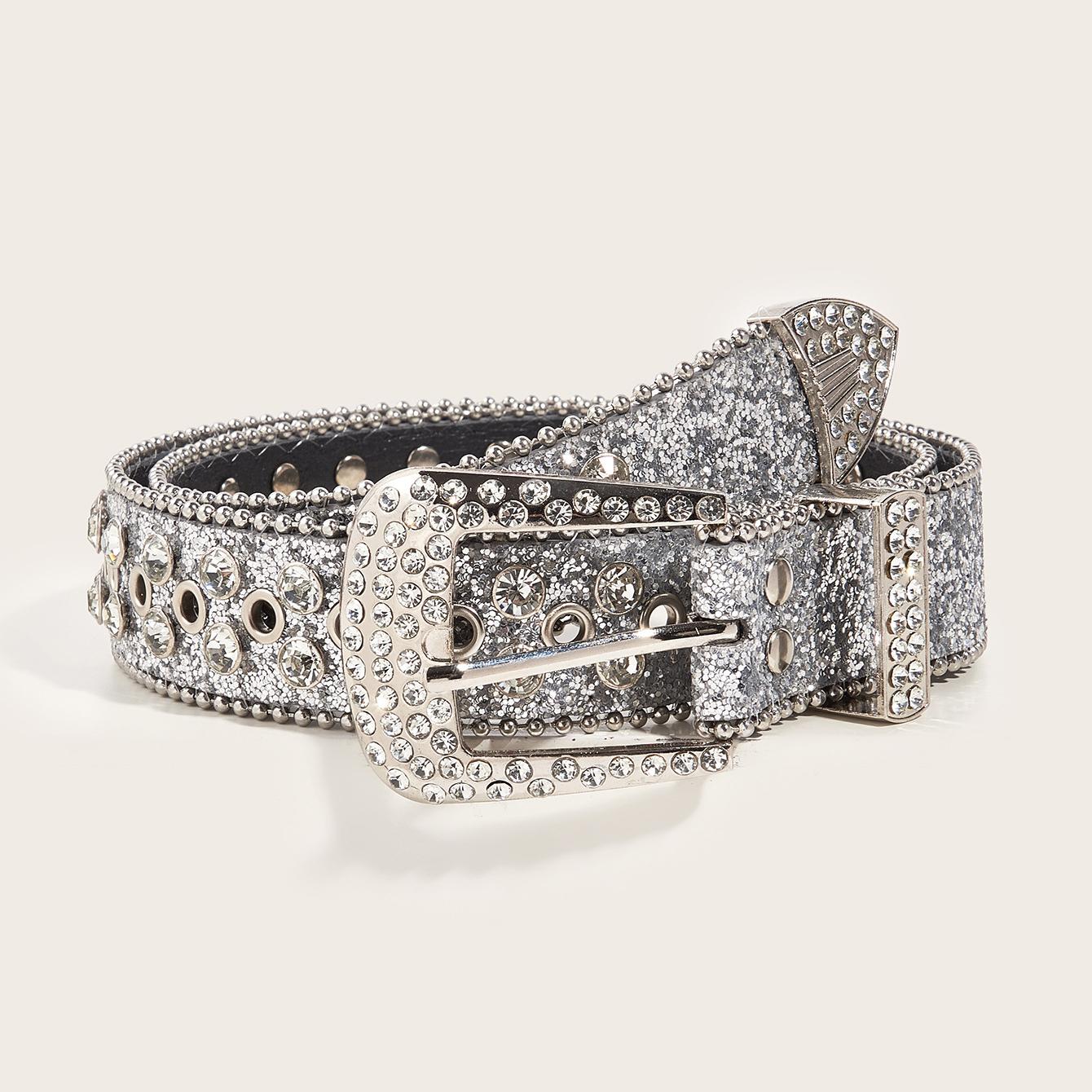 

Пояс со стразами, женский широкий ремень, украшение, европейская и американская мода, индивидуальный джинсовый ремень с блестками, дикий дизайн, смысл серебряный