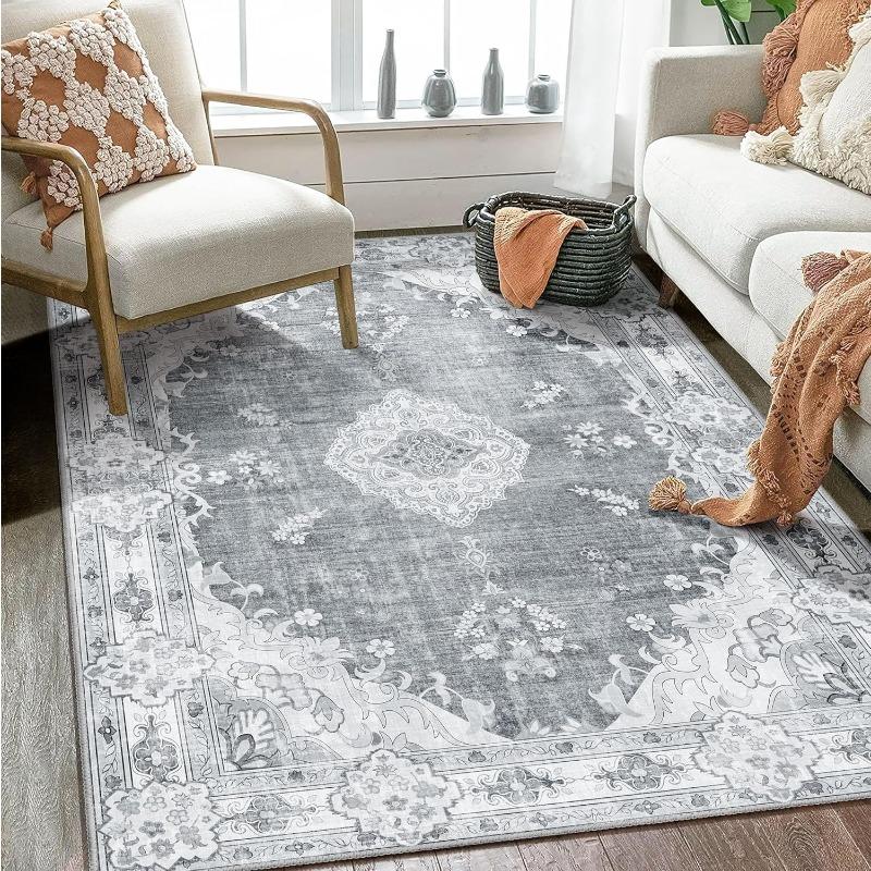 Green Boho Area Rugs for Bedroom Washable Rugs Abstract Soft Persia Carpet for Living Room Laundry Room Kitchen Non Slip Carpet