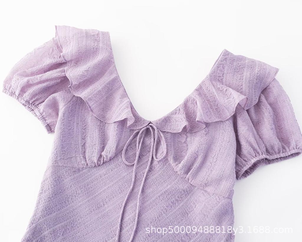 French Retro Coffee Break Purple Dress Women's Summer New Gentle Temperament Muse Vacation Style Long Skirt