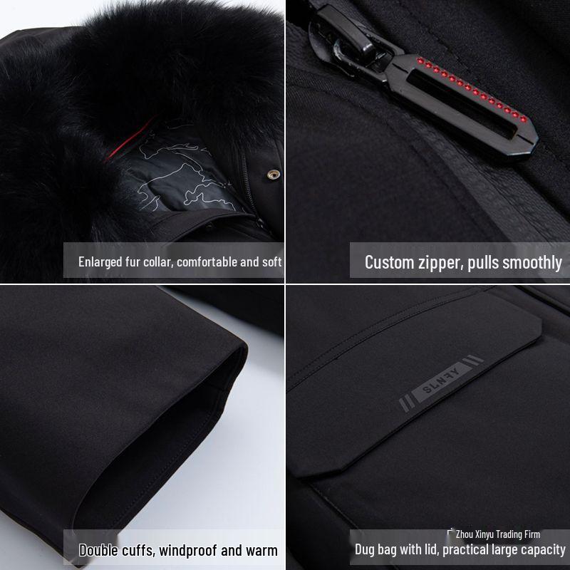 Men's Mid-Length Winter Jacket with Fleece Lining – Warm Down Cotton Coat for Middle-Aged and Elderly Dads