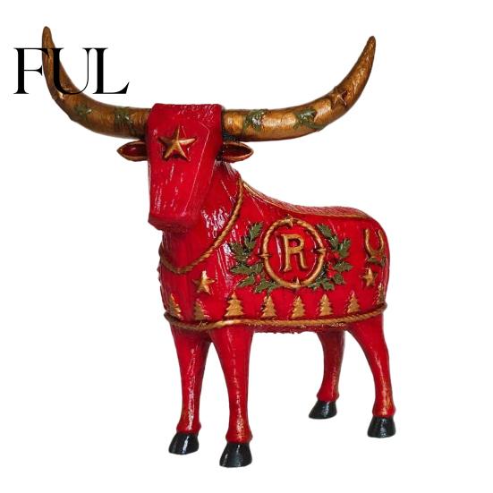 Seasonal Indoor Table Centerpieces Vintage Longhorn Cow Figurine, Rustic Farmhouse Animal Sculpture, Western Desktop Shelf Artistic Embellishments
