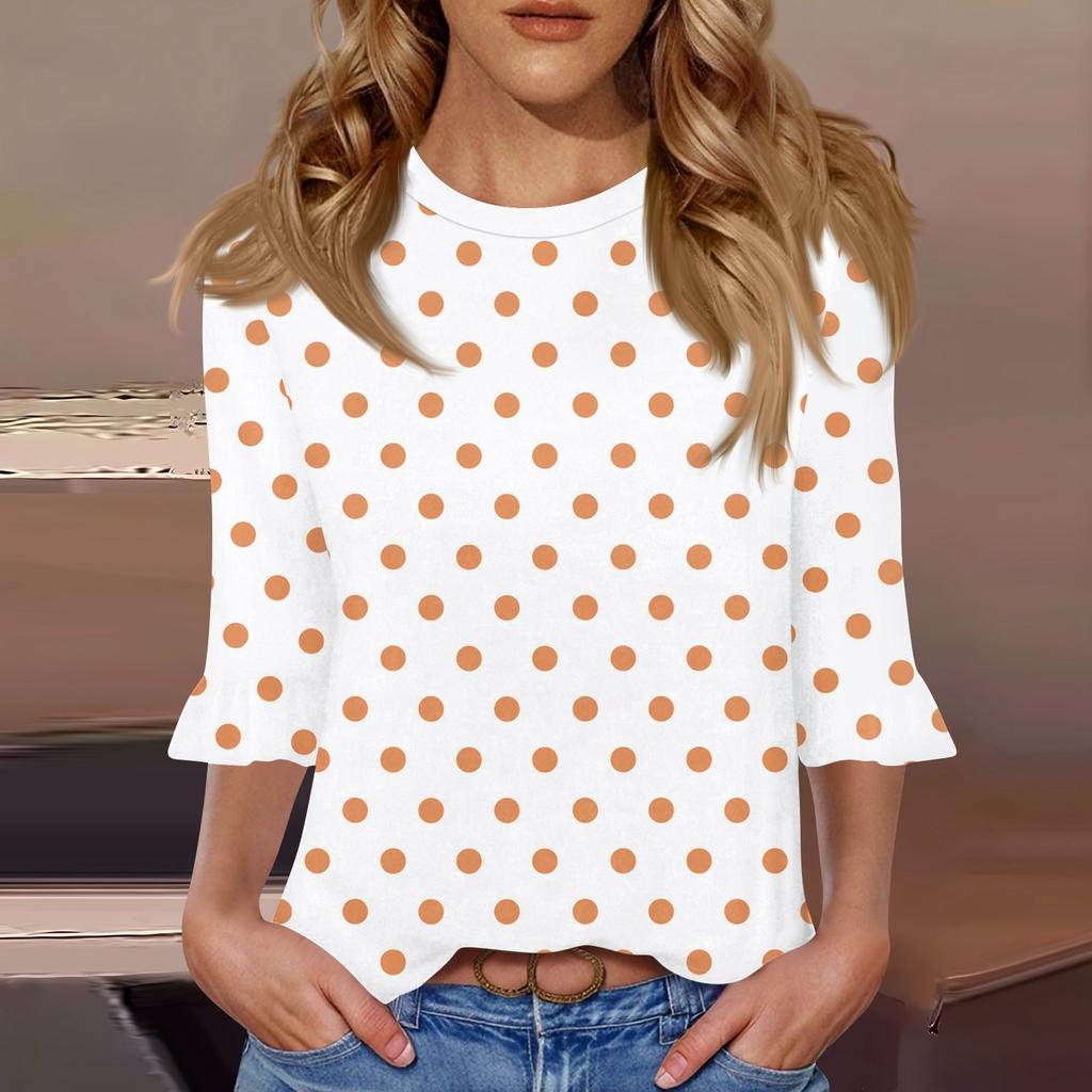 Women's Casual 3/4 Sleeve Top Summer O-neck Puffy Sleeve T-shirt Top