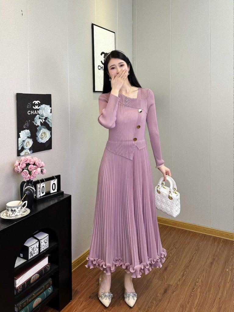 Chic Autumn/Winter Slimming Ruffle-Trimmed French Long-Sleeve Socialite Dress