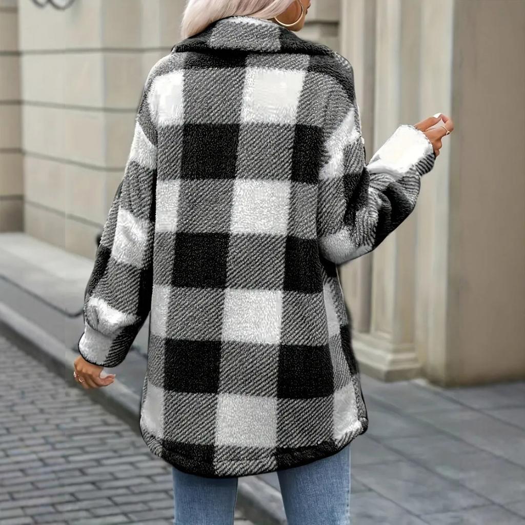 Fashionable Women's Mid-length Plaid Coat