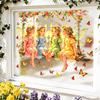 Fairy Window Sticker, Watercolor 4 Fairies Swing Window Cling, Colorful Flowers Butterflies Static Glass Decal for Kids Room Bedroom