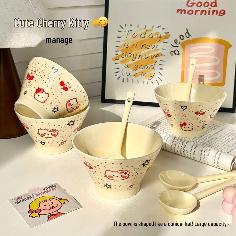 ZISIZ Cherry Cat Underglaze Ceramic Bowls