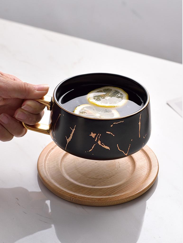 Scandinavian marble coffee cup matte luxury water coffee tea milk cup espresso ceramic cup spoon case suit