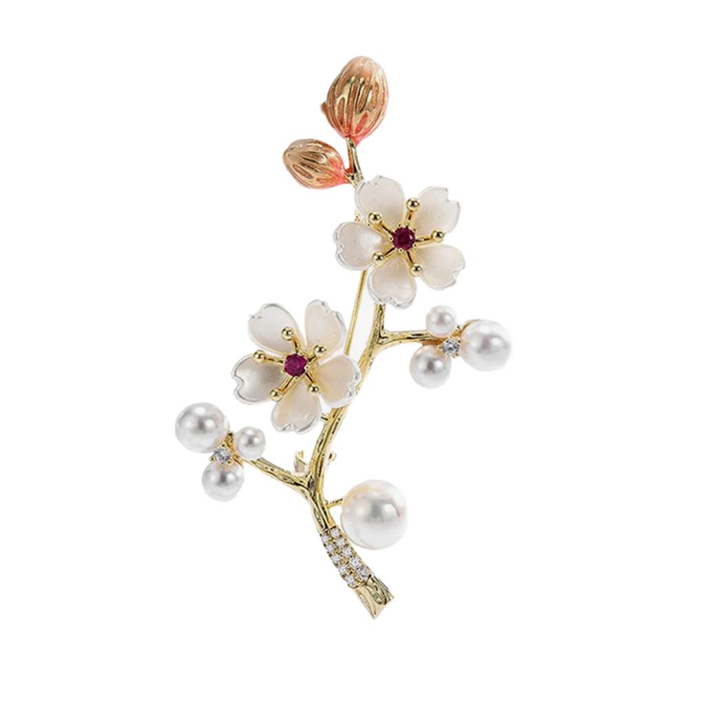 Elegant Vintage Plum Blossom Shell Brooch Pin with Pearls Chinese Inspired Jewelry Accessory Decoration For Scarves