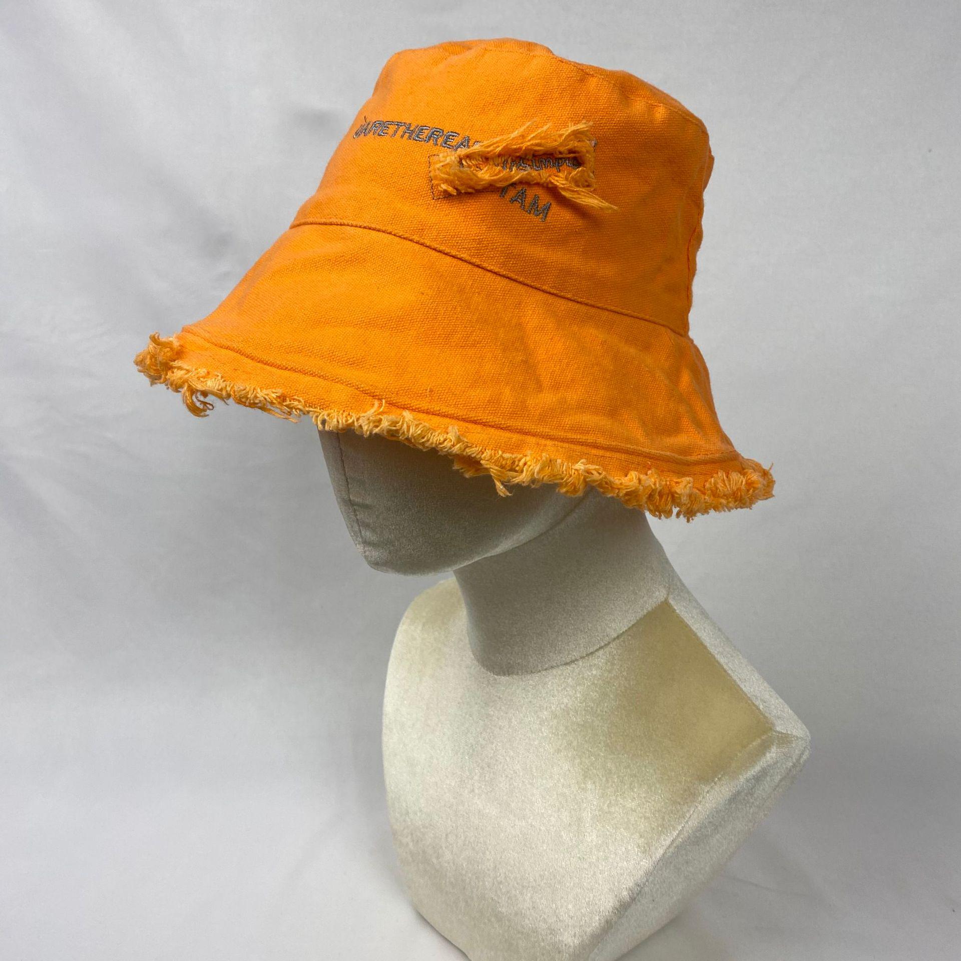 Unisex Distressed Embroidered Bucket Hat with Frayed Edge - Trendy, Personalized Fisherman Sun Hat оранжевый