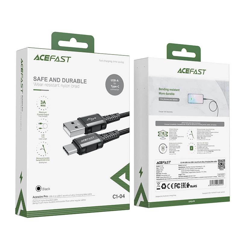 Acefast Kabel Usb - Usb Typ C 1,2M, 3A Czarny (C1-04 Black)