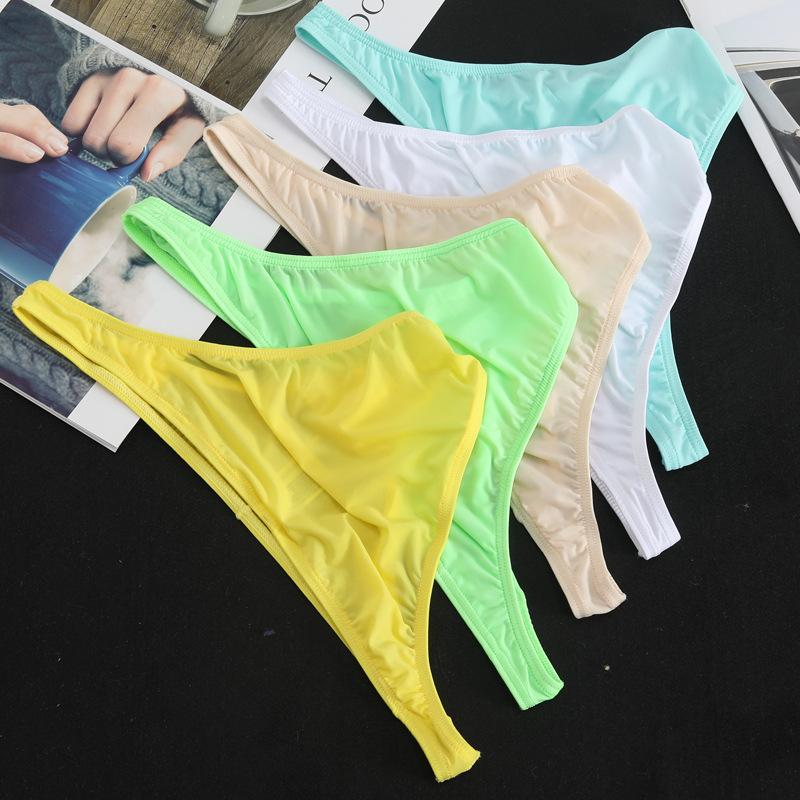 Pánské ledové hedvábné tanga trojúhelníkové šortky ultra tenké průhledné prodyšné sexy pohodlné