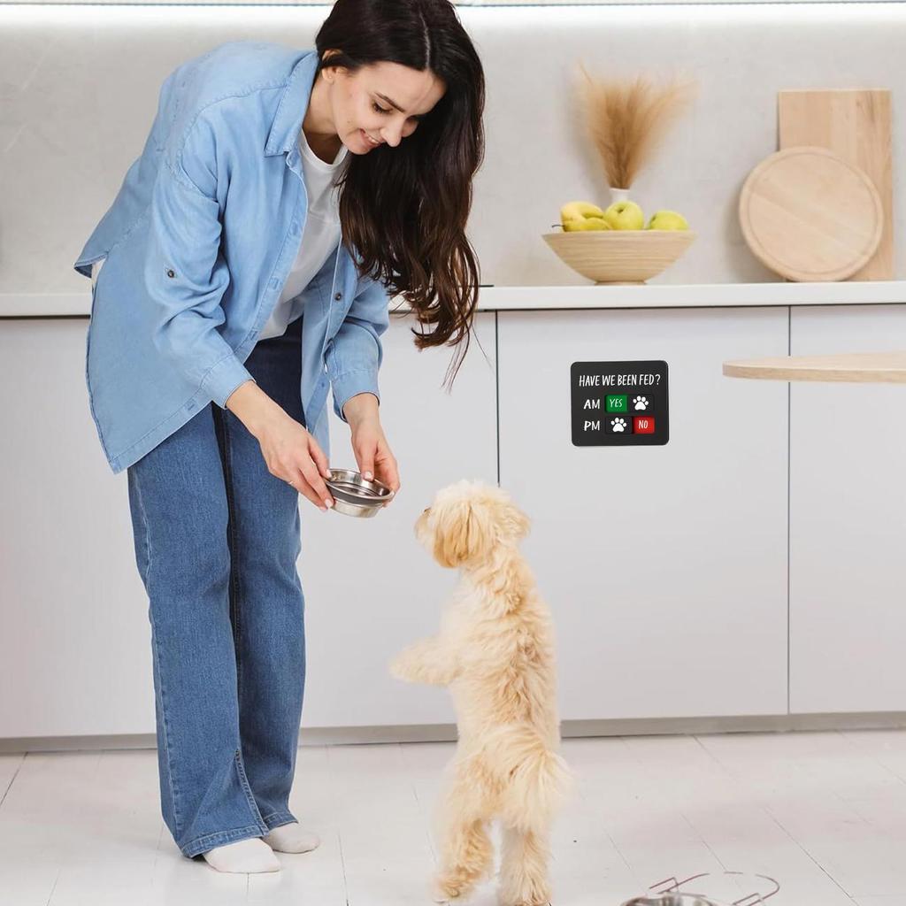 New Magnetic Pet Feeding Reminder For Dog & Cat Fed Sign -Daily Am/Pm Chart Slider Sign For Pet Fed And Pill Reminder Tool Decor