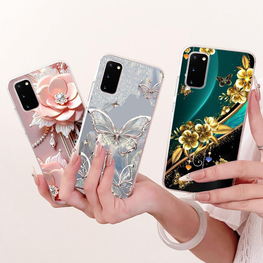 For Samsung Galaxy S20 Plus Case SM-G985F Luxury Bow Flowers Painted Cover Soft Silicone Case For Samsung S20+ S 20 Plus 5G Bags