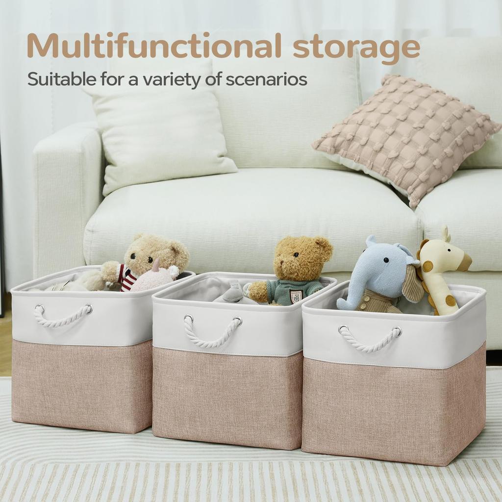 12 x 12 Inch Cube Storage Bins, 4 Pack Fabric Storage Basket with Handles, Foldable Boxes Organizer for Shelf Baskets for Home, Clothes, Toys (White/