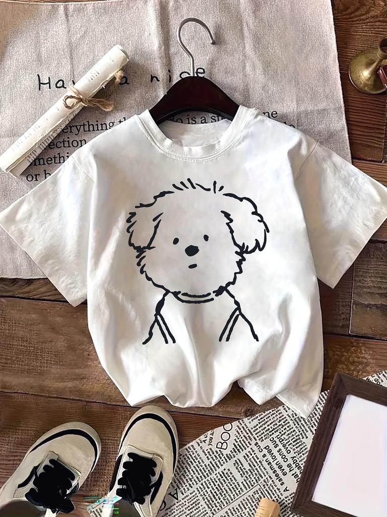 Camiseta informal de Unisexga corta con cuello redondo para mujer camiseta cómoda con estampado gráfico de cachorro esponjoso