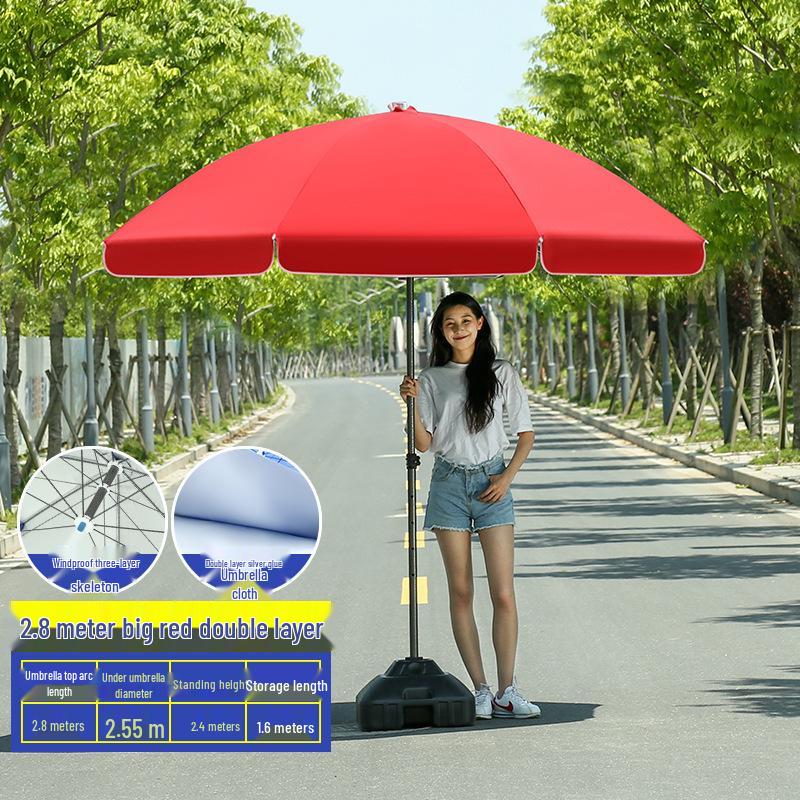 Großer Outdoor-Gewerbeschirm mit Doppelrippen - Sonnenschirm für Sonne, Werbung und Standnutzung