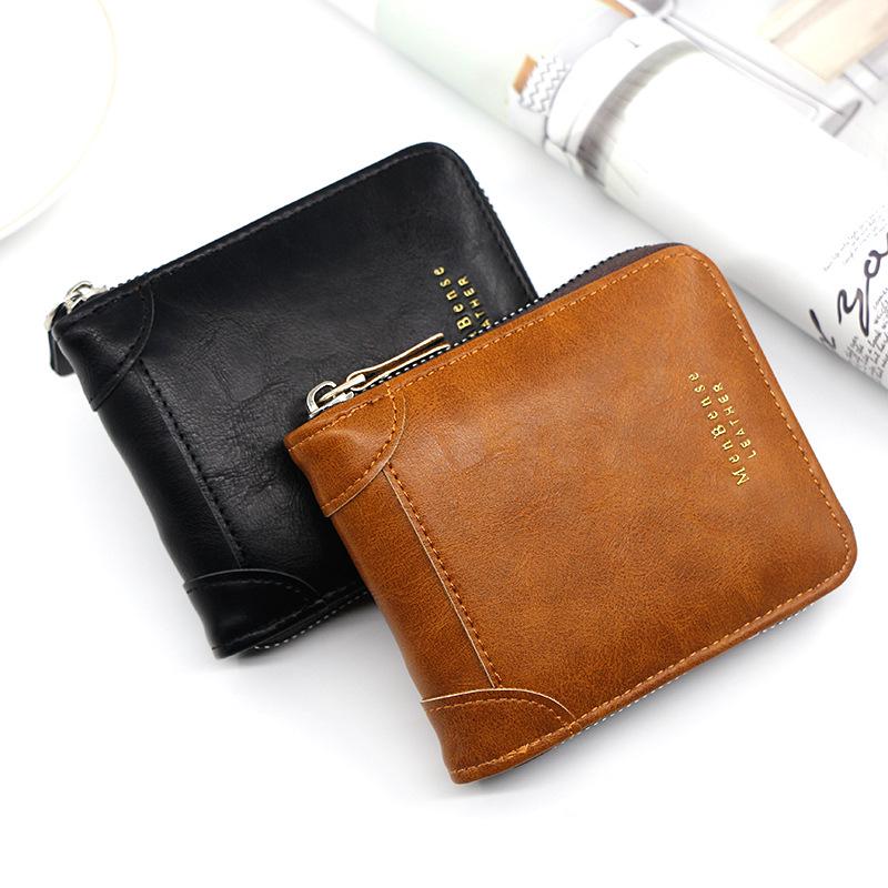 MenBense Men's Retro Zipper Wallet: Fashionable, Short, Large Capacity, Multi-Card Slots.