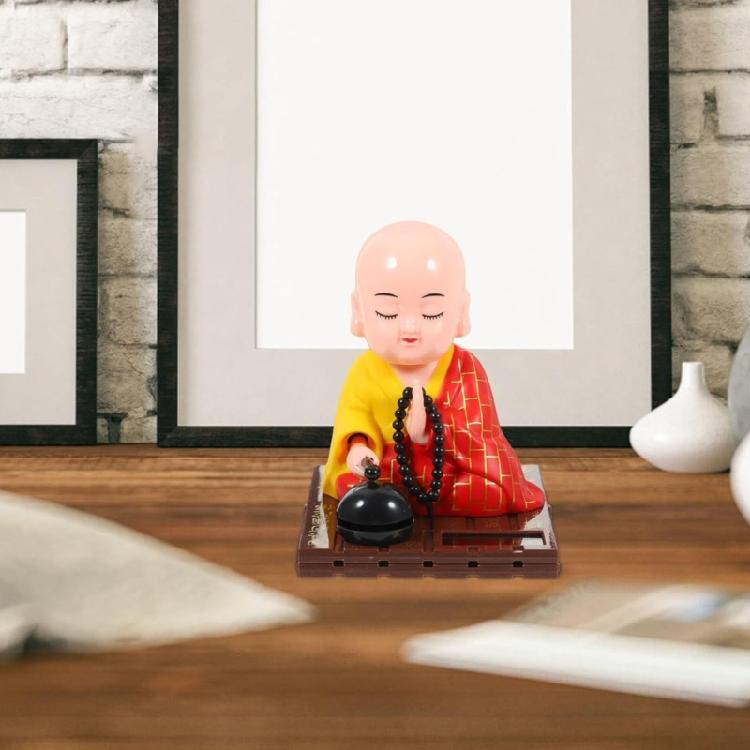 Solar Buddhist Monk Dashboard Ornament ABS Crafted Car Accessory Dashboard Ornament for Home Wealth Health
