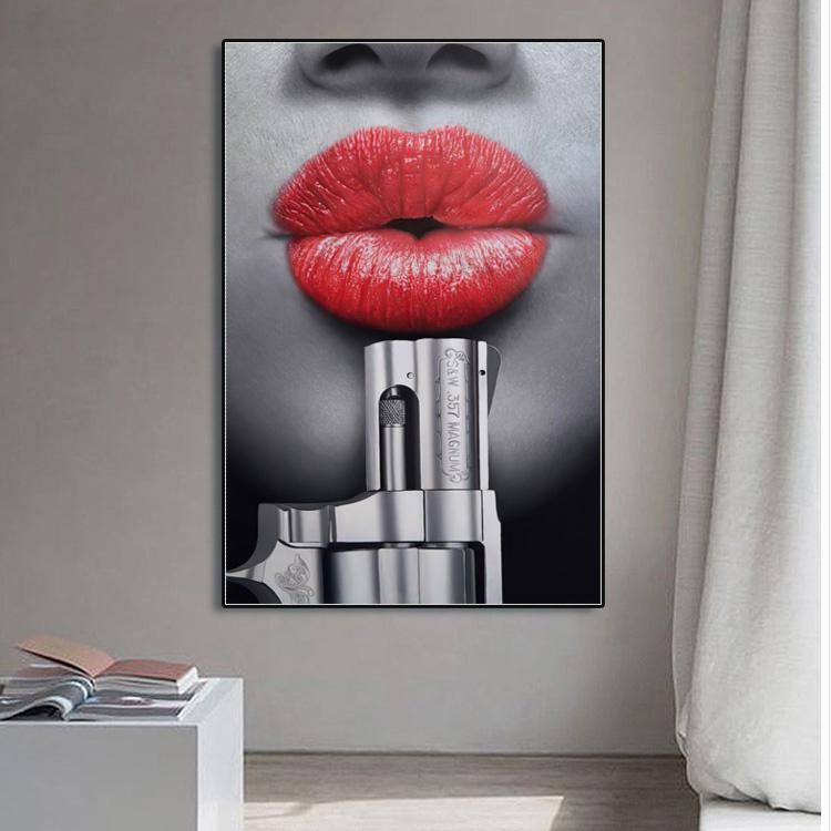 Sexy Bloody Wall Art Canvas Pictures Red Lips Bite Bullet Modern Wall Art Painting Canvas Posters Wall Painting Wall Picture Home Decor No Frame