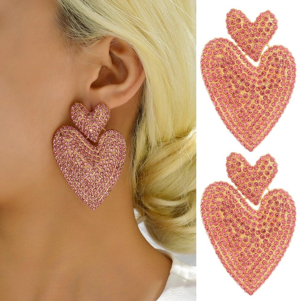 Decor metalic cu inimă, cercei cu picătură cu strasuri mari, pentru femei, farmec de tendință, design de lux, pandantiv pentru petrecere, accesorii de bijuterii