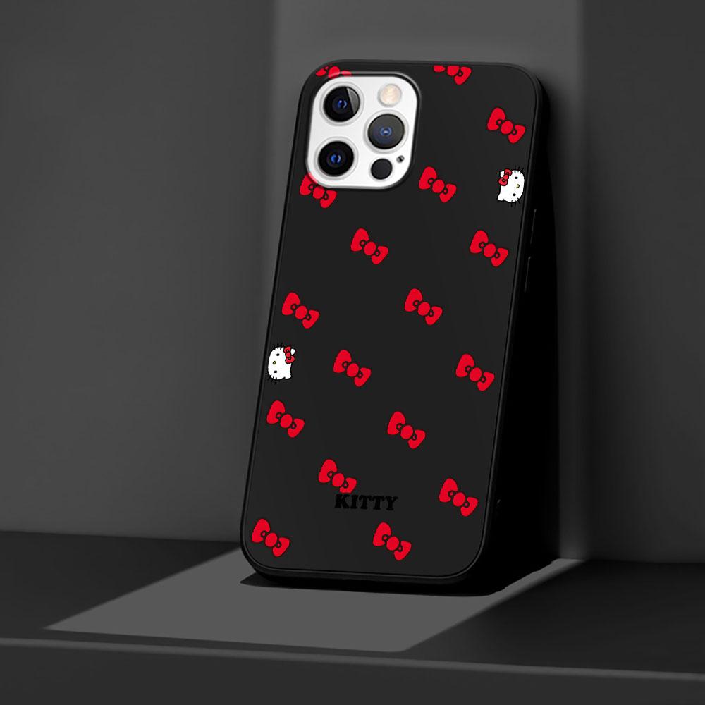 Cute Hello Kitty Case for Apple iPhone 13 14 Plus 11 12 Mini 15 Pro Max 7 8 SE 2020 X XS XR Silicone Black Soft Phone Cover