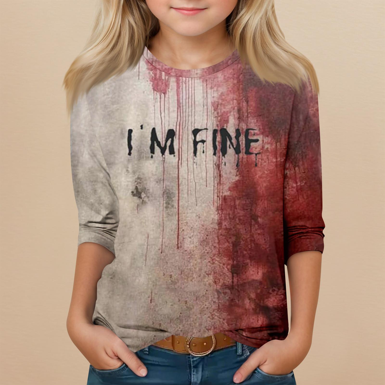 

Детский топ с рукавом 3/4 и круглым вырезом, с принтом на Хэллоуин, повседневный 130