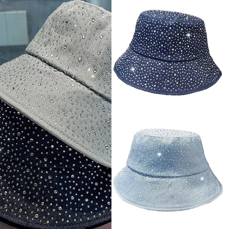 Summer Sun Hat Foldable Outdoor Hat With Rhinestones Decors Sun Protections Fisherman Hat For Women Travel Vacation Wear