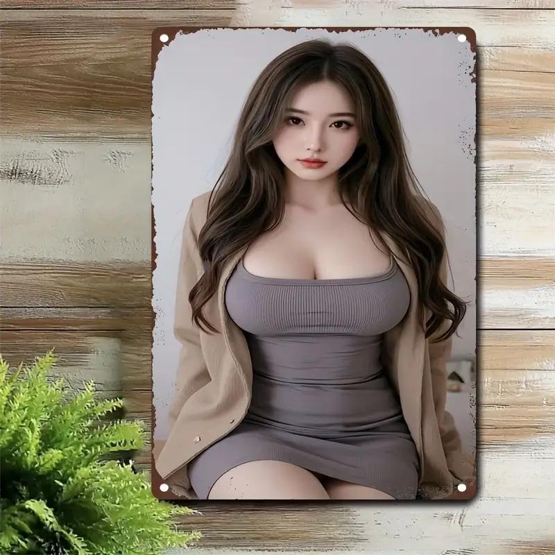 

HD Metal Tin Sign Elegant Asian Beauty Grey Dress Poster Vintage Wall Art Decor for Home Living Room Bar 20x30cm（7.8x11.8inch）