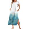 Ladies' Fashionable Summer Casual Pleated Sleeves, Loose Retro Floral Print, Short Sleeves, Round Tie, Pocket Beach Dress
