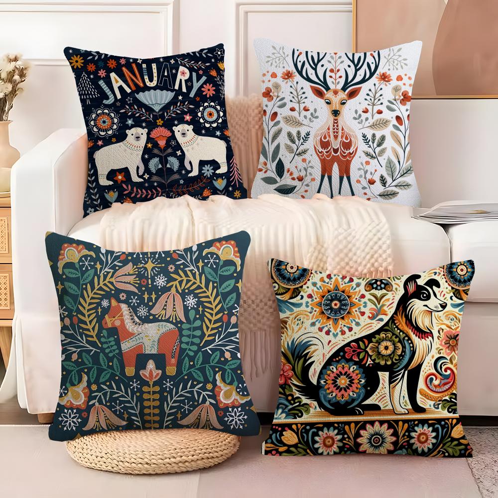 Colorful Plant And Classic Animal Print Pillow Case Cotton Linen Fabric Square Zipper Pillowcase Home Decorative Living Room