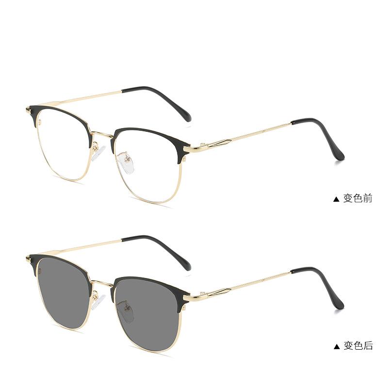 Metal Business Glasses Men'S And Women'S Retro Full-Frame Glasses Frame Color-Changing Glasses Frame Anti-Blue Sunglasses