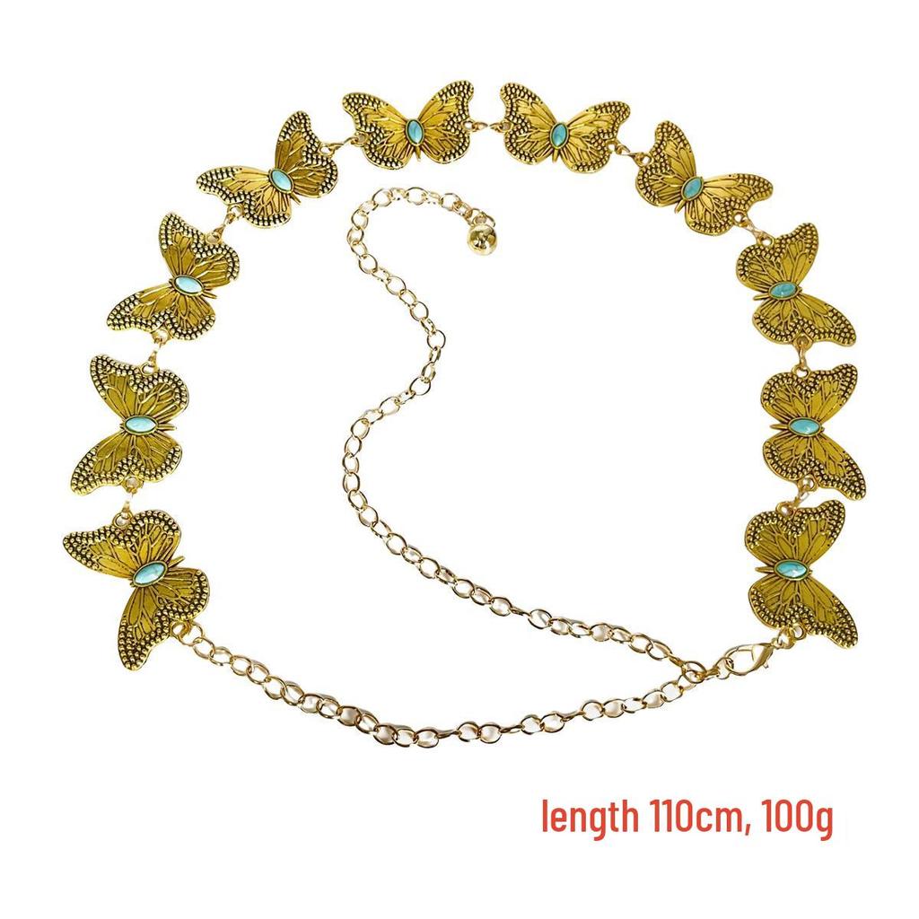 Damen Ethno-Stil Schmetterling Taillenkette: Modischer Metallgürtel für Rock oder Kleid