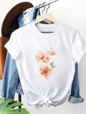 (Rozmiar azjatycki) Odzież T-shirt Damski Modny T-shirt Top Kobieta Nadruk trend kwiatowy kwiatowy Damski Krótki Rękaw Graficzne T-shirty