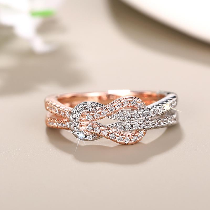 Huitan Knot Design Two-tone Ring for Women Wedding Party Exquisite Inlaid Shiny CZ Daily Female Finger Accessories Fancy Jewelry