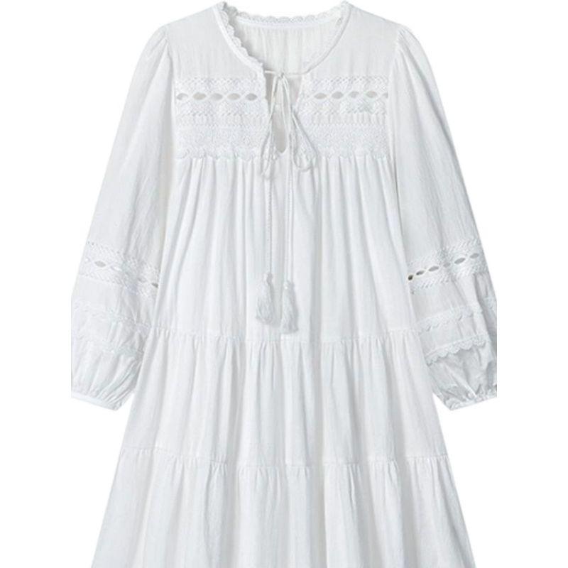 Ladies' Solid Color Hollow out Casual Dress Pure Color Hollow Dress Female