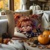 2D Flat- Cute Cartoon Pippi Longstocking Style Girl Throw Pillow Cover Cozy Home Decor Cushion Case for Bedroom Living Room Sofa