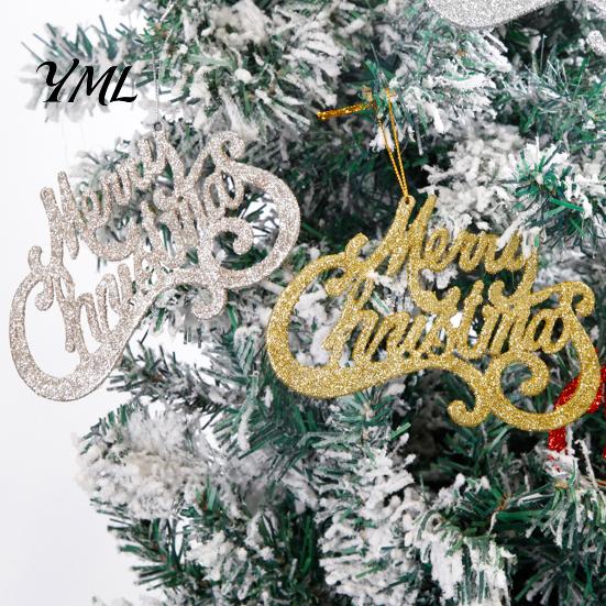 Store Window Holiday Decor Merry Christmas Letter Sign for Tree, Glitter Plastic Hanging Gift Packaging Accessories Ornaments, Sparkling Letters