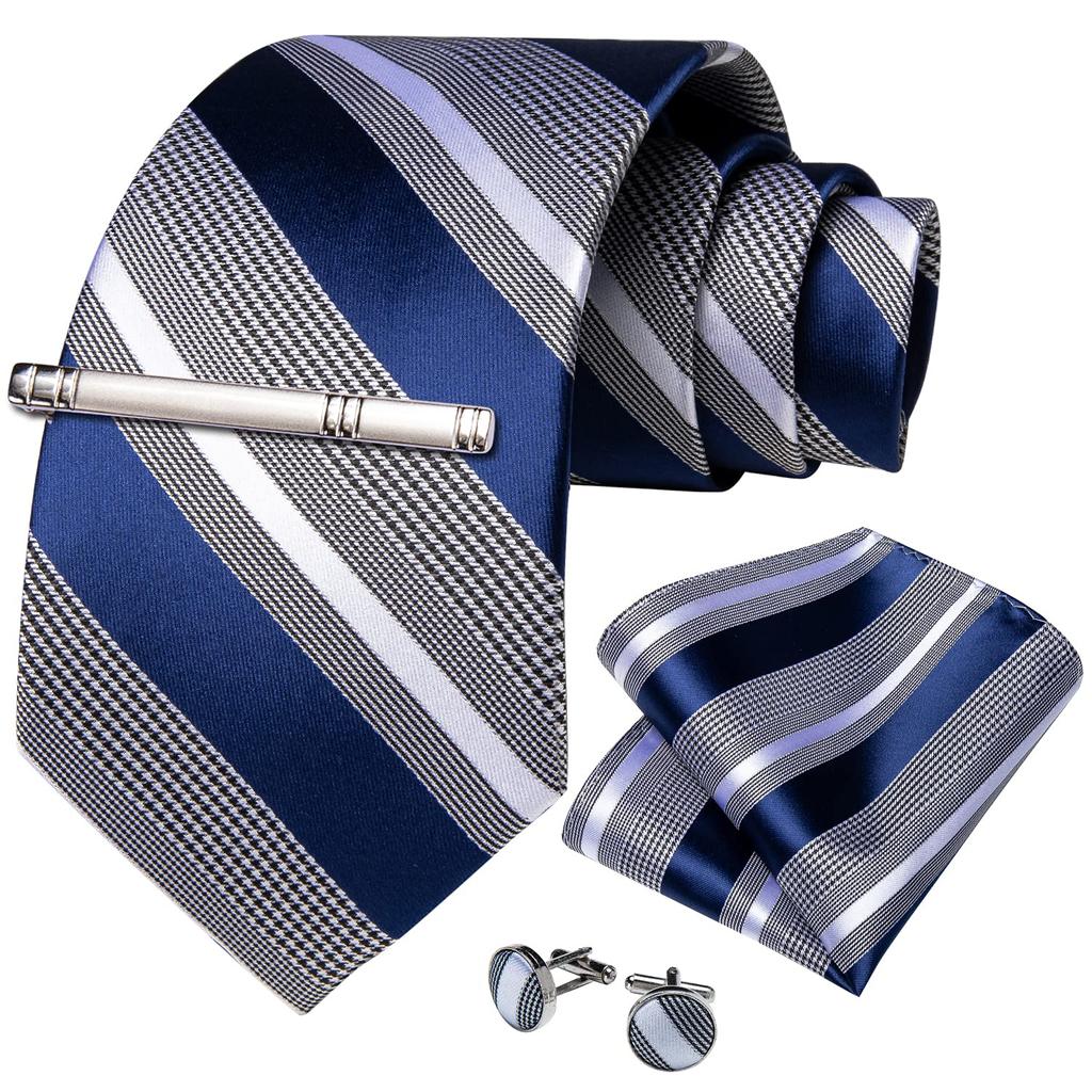 [DiBanGu] Striped Necktie, Handkerchief, Cufflinks, Tie Pin Set - Perfect for Weddings, Business, Entrance Ceremonies, Graduations, and Year-End