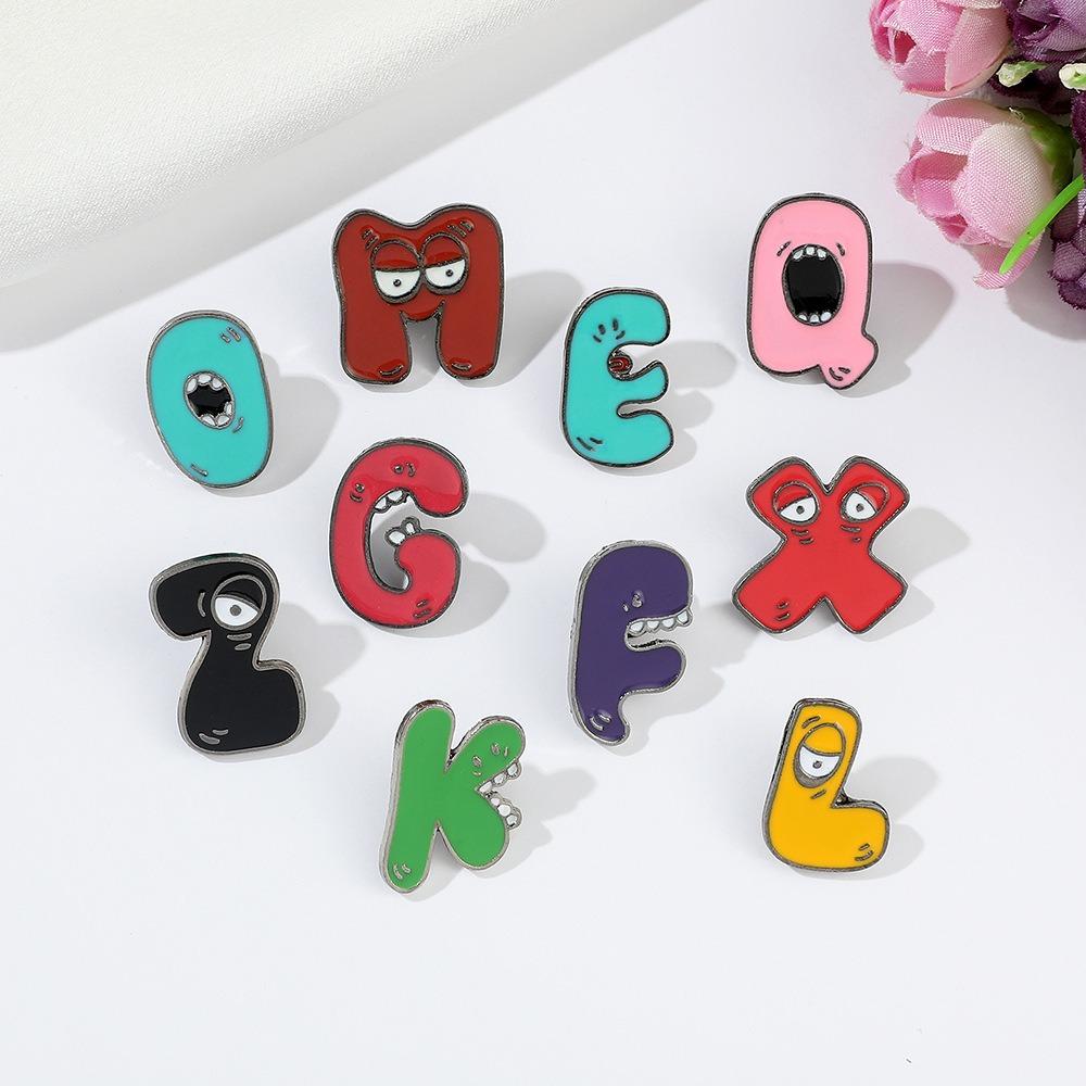 Metal 26 Letter Enamel Pins Creative Cartoon Brooch Badges Funny Alphabet Brooches  Jewelry Gift