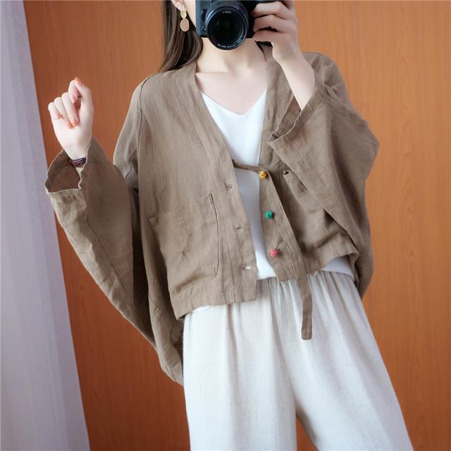Damen Langarmjacken Herbst Vintage-Stil Alleskönner Locker Bequem Baumwolle Leinen Weiblich Lässige Mäntel